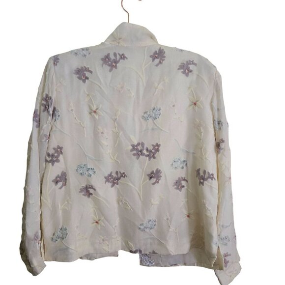 Coldwater Creek Flocked Beaded Vintage Unique Lined Silk Blend Jacket Size L - Picture 2 of 6
